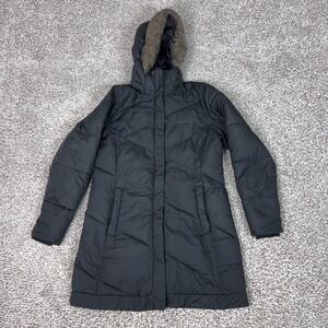 Columbia Coat Womens Medium Black Long Hooded Faux Fur Quilted Puffer Insulated